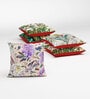 Green Floral Leaf Poly Cotton 16 x 16 Inches Cushion Covers (Set of 5)