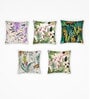 Green Floral Leaf Poly Cotton 16 x 16 Inches Cushion Covers (Set of 5)