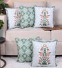 Green Polycotton Floral 16x16 inches Cushion Covers (Pack of 5)