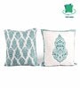 Green Polycotton Floral 24x24 inches Cushion Covers (Pack of 2)