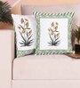 Green Polycotton Floral 24x24 inches Cushion Covers (Pack of 2)