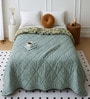 Green Polycotton Floral 350 GSM Double Bed Reversible Quilted Comforter