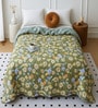 Green Polycotton Floral 350 GSM Double Bed Reversible Quilted Comforter
