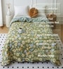 Green Polycotton Floral 350 GSM Double Bed Reversible Quilted Comforter