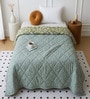 Green Polycotton Floral 350 GSM Single Bed Reversible Quilted Comforter