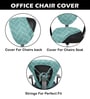 Green Polycotton Geometric 18 x 18 Inches Elastic Stretchable Office Chair Covers (2 Pcs Seat and Back)