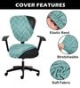 Green Polycotton Geometric 18 x 18 Inches Elastic Stretchable Office Chair Covers (2 Pcs Seat and Back)