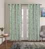 Green Polyester Floral 9ft Blackout Eyelet Door Curtains