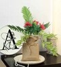 Green Polyester Artificial Bougainvillea Hanging Bonsai Plant With Brown Jute Pot