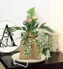 Green Polyester Artificial Marigold Hanging Bonsai Plant With Brown Jute Pot