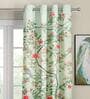 Green Floral Polyester 5 Ft Light Filtering Eyelet Window Curtains (Set of 2)