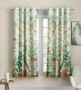 Green Floral Polyester 5 Ft Light Filtering Eyelet Window Curtains (Set of 2)