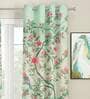 Green Floral Polyester 7 Ft Light Filtering Eyelet Door Curtains (Set of 2)
