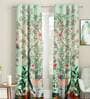 Green Floral Polyester 7 Ft Light Filtering Eyelet Door Curtains (Set of 2)