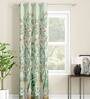 Green Floral Polyester 9 Ft Light Filtering Eyelet Door Curtain