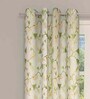 Green Floral Polyester 8 Ft Light Filtering Eyelet Door Curtain