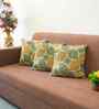 Green Polyester Floral 16x16 inches Cushion Covers Set of 3