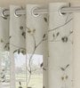 Green Floral Polyester 7 Ft Sheer Eyelet Door Curtain