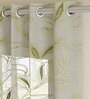 Green Floral Polyester 7 Ft Sheer Eyelet Door Curtain