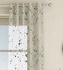 Green Floral Polyester 7 Ft Sheer Eyelet Door Curtain