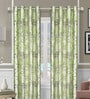 Green Polyester Floral Light Filtering Eyelet 9 Feet Door Curtains (2 Pc)