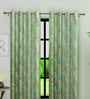 Green Polyester Floral Light Filtering Eyelet 9 Feet Door Curtains (2 Pc)
