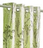 Green Polyester Floral Light Filtering Eyelet 9 Feet Door Curtains (2 Pc)