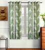 Green Floral Polyester 5 Ft Semisheer Eyelet Window Curtains (Set of 2)