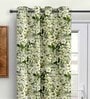 Green Polyester Floral 9ft Semisheer Eyelet 2 Pc Long Door Curtains