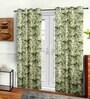 Green Polyester Floral 9ft Semisheer Eyelet 2 Pc Long Door Curtains