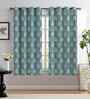 Green Polyester Geometric 5ft Regular Eyelets Window Curtain (2 Pc)