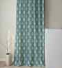 Green Polyester Geometric 5ft Regular Eyelets Window Curtain (2 Pc)