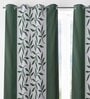 Green Polyester Leaf 5ft Blackout Eyelet Door Curtain (2 Pc)