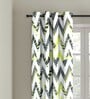 Green Geometric Polyester 5 Ft Semisheer Eyelet Window Curtains (Set of 2)