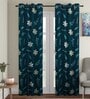 Green Floral Polyester 7 Ft Semisheer Eyelet Door Curtains (Set of 2)