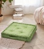 Green Striped Polyester 20x20 Inches Floor Cushion