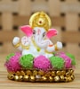 Lord Ganesha Green & Pink Polyresin Idol