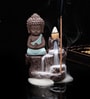 Green Meditating Monk Buddha Smoke Fountain with 10 Backflow Cone Decorative Incense Holder