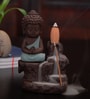 Green Meditating Monk Buddha Smoke Fountain with 10 Backflow Cone Decorative Incense Holder