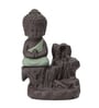 Green Meditating Monk Buddha Smoke Fountain with 10 Backflow Cone Decorative Incense Holder