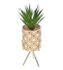 Polyurethane Green Succculent In Ceramic Pot With Metallic Stand Artificial Plants