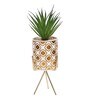 Polyurethane Green Succculent In Ceramic Pot With Metallic Stand Artificial Plants