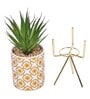 Polyurethane Green Succculent In Ceramic Pot With Metallic Stand Artificial Plants