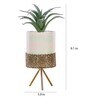 Polyurethane Wade Green Succculent In Ceramic Pot With Metal Stand Artificial Plant