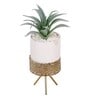Polyurethane Wade Green Succculent In Ceramic Pot With Metal Stand Artificial Plant