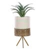 Polyurethane Wade Green Succculent In Ceramic Pot With Metal Stand Artificial Plant