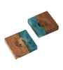 Green Resin & Mangowood Tealight Holder Set of 2