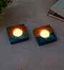 Green Resin & Mangowood Tealight Holder Set of 2