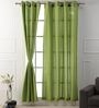 Green Cotton Solid 7 Ft Light Filtering Eyelet 1 Door Curtain