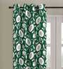 Green Polycotton Semisheer 7 Feet Eyelet Curtain (Set of 2)